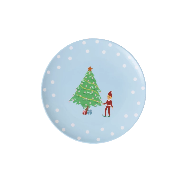 Christmas Elf Print Small Round Melamine Plate Rice DK